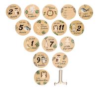 Kisangel Wooden Calendar Monthly Cards Discs Blocks for Milestone Age Cards Display Stand for Born Months Signs