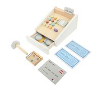Kisangel Wooden Cash Register Set for Pretend Play Educational Grocery Store Role Play with Sturdy Craftsmanship and Cartoon Design Versatile House Prop for Boys