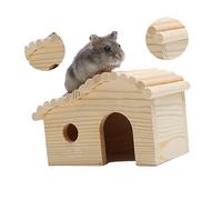 Kisangel Wooden Hamster House Natural Wood Hut Hideout for Small Animals Safe and Fun Nesting Habitat with Door for Hamsters Mice and Hedgehogs