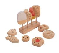 Kisangel Wooden Ice Cream Pretend Play Set with Base for Role Play Kitchen with Multifood Variety Including Ice Cream Stick and Donut Models Educational Color Recognition and Food Sorting