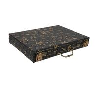 Kisangel Wooden Mahjong Storage Box with Embossed Vintage Design Large Capacity Carrying Case with Handle for Traditional Chinese Board Games Portable Game Organizer for Family and Party