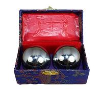 Kisbeibi 2pcs Baoding Balls Chinese Health Exercise Massage Balls with Case Stress Relieve Meditation Massage Handball(Silver,Dia 1.69inch,box color random)