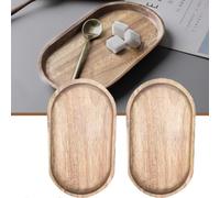 Kisbeibi 2Pcs Oval Wood Tray Set, Japanese Style Oval Shape Serving Tray Food Plate, Wooden Dessert Plate Holder, Decorative Tray for Food BBQ Cheese Sushi Snack(Dark Brown)