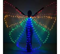 Kisbeibi LED Wings for Adult, 143cm/56.3inch Led Belly Dance Wings with Telescopic Sticks for Carnival, Stage, Halloween Christmas Party Glow Light Up Dance Performance Prop(Colorful Light)