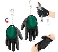 Kisbeibi Professional 2Pcs Fishing Gloves with Magnet Release, Fisherman Catch Fish Gloves Quick Drying, Puncture Proof, Anti-Slip Fishing Glove for Handling, Catching, Cleaning(Green)