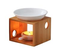 Kisbeibi Wooden Essential Oil Burner, Ceramic Scented Wax Warmer with Tealight Candle Holder Aroma Burner Oil Diffuser Candle Tealight Oil Warmer Yoga Spa Home Bedroom Decor Gift(Wood)