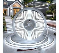 KISBNW 12V COB Strip Light Waterproof IP65, 5M Outdoor LED Strip Lights Cool White 6000K, Dotless Super Bright Tape Light Self-Adhesive Rope Lights for Cabinet Kitchen Indoor Decor(No Power Supply)