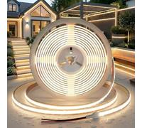 KISBNW 12V COB Strip Light Waterproof IP65, 5M Outdoor LED Strip Lights Natural White 4000K, Dotless Super Bright Tape Light Self-Adhesive Rope Lights for Cabinet Kitchen Indoor Decor(No Power Supply)