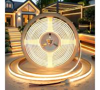 KISBNW 12V COB Strip Light Waterproof IP65, 5M Outdoor LED Strip Lights Warm White 3000K, Dotless Super Bright Tape Light Self-Adhesive Rope Lights for Cabinet Kitchen Indoor Decor(No Power Supply)