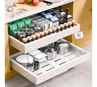 Kiseely 2 Pack Pull Out Cabinet Organizer Expandable, Adjustable Width 32-53cm, Slide Out Drawers and Roll out Drawer for Pots and Pans, Adhesive No Drill Screw (White NB1)