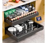 Kiseely 2 Pack Pull Out Cabinet Organizer Expandable, Adjustable Width 32-53cm, Slide Out Drawers and Roll out Drawer for Pots and Pans, Adhesive No Drill Screw (Black NB1)