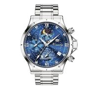 Kiseely Watches for Men with Date Luxury Big Face, Diamond Business Dress Analog Quartz Moon Phase Stainless Steel Wristwatch, Calendar Chronograph Watch (Blue Stainless Steel K1)