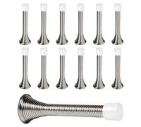 KISEER 12 Pack Spring Door Stops 3 1/4 Inch Flexible Heavy Duty Spring Door Stopper with RustProof Screw Rubber Bumper Tips (Satin Nickel)