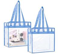 KISEER 2 Pack Large Clear Stadium Approved Bags Plastic Tote Bags with Zippers and Handles for Concerts, Sporting Events, Gym (Blue)