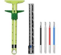 KISEER 2 Pieces Sewing Gauge Ruler 5-in-1 Sliding Sewing Measuring Ruler Fabric Quilting Tool with 4 Pcs Marker Pen for Knitting Crafting Sewing Beginner Supplies