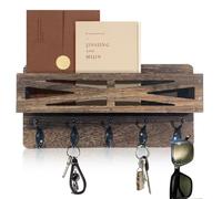 KISENG Key Holder for Wall Mail Organizer Wall Mount with Letter Holder Decorative Farmhouse Key Rack for Living Room and Entryway with 5 Key Hooks Wood Key Hanger Home Aesthetic Essentials
