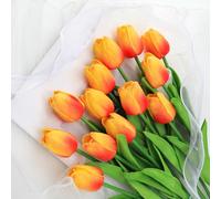 Kisflower 12Pcs Latex Artificial Tulips - Fake Tulips Artificial Flowers Faux Tulips Real Touch Flower for Home Office Wedding Decoration（Red and Yellow）