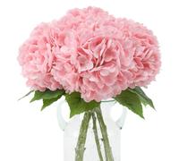 Kisflower 3pcs Latex Hydrangea Flowers - Real Touch Artificial Flower Fake Hydrangea Bouquet Flowers with Stems for Wedding Party Office Home Decoration(Pink)