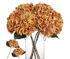 Kisflower 6 Pcs Artificial Hydrangea Silk Realistic Hydrangea Flower Bouquet for Wedding Party Office Home Decor Burnt Orange