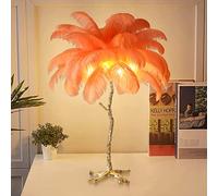 KISFWIU feather lamp Table Lamp Ostrich Feather Palm Tree With orange brown white black feather lampshade living room table light Home Decoration 80cm (orange)