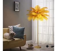 KISFWIU Floor lamp, Feather lamp with 48 Natural Ostrich Feathers with 10 Colors, Extended Feathers Suitable for Living Room, Bedroom, Study, H160cm (Gold)