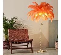 KISFWIU floor lamp,ostrich feather lamp With 35 feathers lampshade Gold resin lamp pole large standing lamp Suitable for bedrooms and living rooms 170 * 110cm (orange)