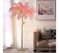 KISFWIU floor lamp,ostrich feather lamp With 35 feathers lampshade Gold resin lamp pole large standing lamp Suitable for bedrooms and living rooms 170 * 110cm (pink)