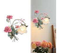 KISFWIU wall lamps lights indoor Decorative Iron Rose Floral Retro Flower Industrial with Metallic Glass White Lampshade Wall Lamp Suitable for Bedroom, Living Room,Living Room (Warm light A)
