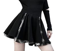 Kisidoo Gothic Skirts Cute High Elastic Waisted Plaid Kilts for Women Trendy Hem Flared Knee Length Mini Skater Skirt, A# White Plaid, L