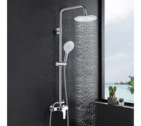 kisimixer Shower System with Diverter Chrome, Shower Mixer Set with 21cm Round Overhead Rainfall Shower Head, 3-Function Handheld Shower, Riser Rail, Adjustable Height Anti Scald Shower Set
