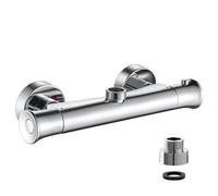 kisimixer Thermostatic Shower Mixer Bar Valve Top Outlet 3/4" BSP, Wall Mounted Shower Mixer Tap Modern, Outlet Up Bar Shower Valve with 3/4" BSP to 1/2" BSP Pipe Adaptor, Anti Scald,Chrome