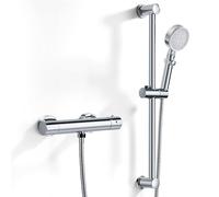 kisimixer Thermostatic Shower Mixer with Adjustable Riser Kit, Wall Mounted Exposed Thermostatic Shower Set Include 5 Modes Shower Head, Shower Rail 60cm, Shower Hose 1.5m, Chrome