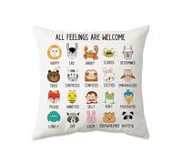 KISJO All Feelings are Welcome Feelings Chart 18''x18'' Throw Pillow Cover Cute Animal Theme Decorative Pillow Cases Covers for Classrooms Kids Room Play Room Therapy Daycare