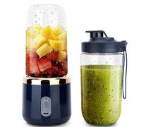 kiskick Portable Blender,400ml Personal Blender Electric Juicer Cup One-key Start Wireless Automotive Travel Fruit Juicer with 6 Blades USB Rechargeable for Baby Food,Travel,Gym Blue