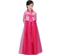 kiskick Vertical Gauze Skirt Korean Hanbok Girls Dance Costume Set Exquisite Embroidered Design Clothing for Performances Photography Beautiful Dress Pink 140cm