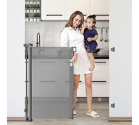 KISKIZ 42-Inch Extra Tall Retractable Baby & Dog Gate, Grey, Mesh Fabric, Banister Mount