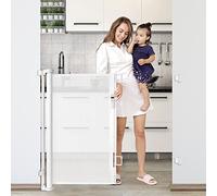 KISKIZ 42-Inch Extra Tall Retractable Baby Gates, 56" Wide, White Mesh, Banister Mount, Baby & Dog Gate for Stairs, Doorways