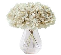 KISLOHUM Hydrangea Artificial Flowers Beige Heads Fake Silk Flowers Full Silk Flowers with Stems Wedding Home Party Shop Baby Shower Decor