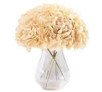 KISLOHUM New Champagne Silk Hydrangea Heads Artificial Flowers Heads with Stems for Home Wedding Decor,Pack of 10