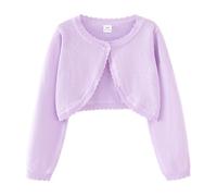 KISLOVE Girls Cardigan Knitted Long Sleeve Shrug Cotton One-Button Bolero Sweatshirt Wedding Party Dress Coat Knitwear Purple 9-10 Years