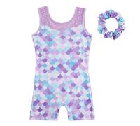 KISLOVE Girls' Gymnastics Leotards Set Sleeveless Leotards with Hairband Sparkling Ballet Dancing Unitards Gymnastics Athletic Outfit for Kids Mermaid BluePurple 6-7 Years
