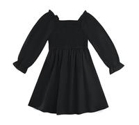 KISLOVE Girls Puff Long Sleeve Dress Square Neck High Waist Dresses A-Line Skirt Kids Solid Color Spring Summer Casual Birthday Party Wedding for Kids Black, 13-14 Years