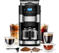 Kismile 10-Cup Digital Drip Coffee Maker with Built-In Grinder, 12-Hour Timer, Programmable, 1.5L Water Tank, Keep-Warm Function, Combo Brewer and Grinder for Home & Office Use