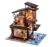 Kisoy Miniature DIY Dollhouse Kit with Furniture Accessories Creative Gift for Lovers and Friends (Valencia Coast) with Dust Proof Cover and Music Movement