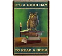 kisoyo Aluminum Metal Sign Retro Style Owl with Books For Home Office Bedroom Living Wall Decor Family Fun Signs 8x12 Inches