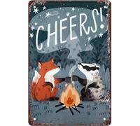 kisoyo Animals Camping Fox And Badger Cheers Funny Metal Tin Sign Wall Plaque Poster For Home Bathroom Kitchen Garden Man Cave Decor Garage Yard Sign Coffee Wall Decor Gift For Women 8x12 Inch