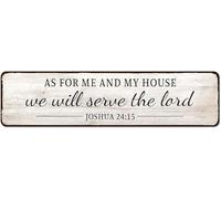 kisoyo As for Me and My House We Will Serve the Lord Metal Tin Sign, Bible Verse Art Decor for the Home, Kitchen, Living Room, 16x4 Inch