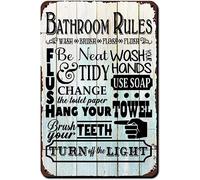 kisoyo Bathroom Rules Retro Tin Sign Toilet Sign Vintage Metal Sign Bathroom Sign Vintage Bathroom Rules Funny Metal Tin Sign Home Bar Bathroom Wall Decor Plaque Signs 12x16 Inch