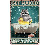 kisoyo Bathroom Signs Decor Funny Raccoon Poster Get Naked Poster Vintage Aluminum Sign For Home Toilet Restaurant Kitchen Bar Coffee Wall Decor Art Gift For Women Men Friends 8x12 Inch