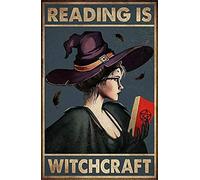 kisoyo Beautiful Witch Reading Is Witchcraft Halloween Tin Sign Retro Style Miller Beer Bar Den Halloween Painting Metal 8x12inch